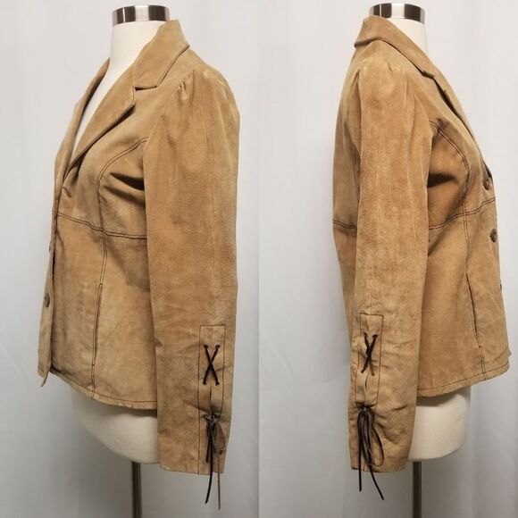 Vintage 90s y2k  Wilsons Suede Leather Maxima Tan Blazer Button Down Jacket  Md - Picture 3 of 8